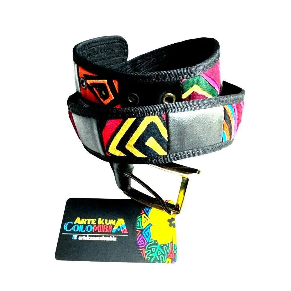 Artisan Arte Kuna Men's Belt‎ - Genuine Leather & Square Mola Accents, Size 32
